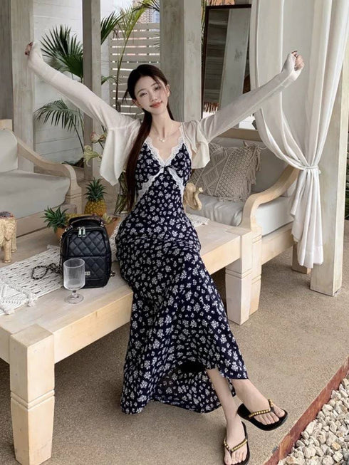 Summer Floral Spaghetti Straps Dress With Shrugs